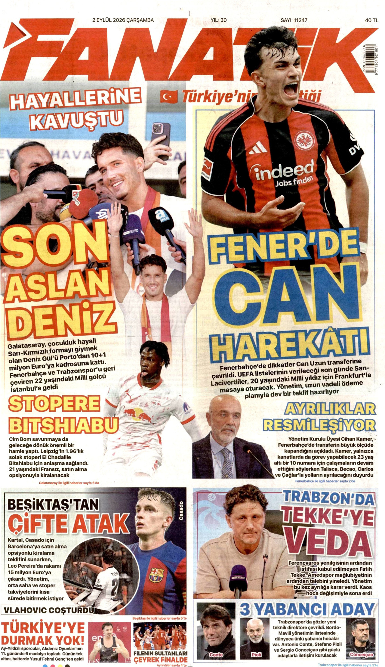 Fanatik Gazetesi gazetesi manşeti