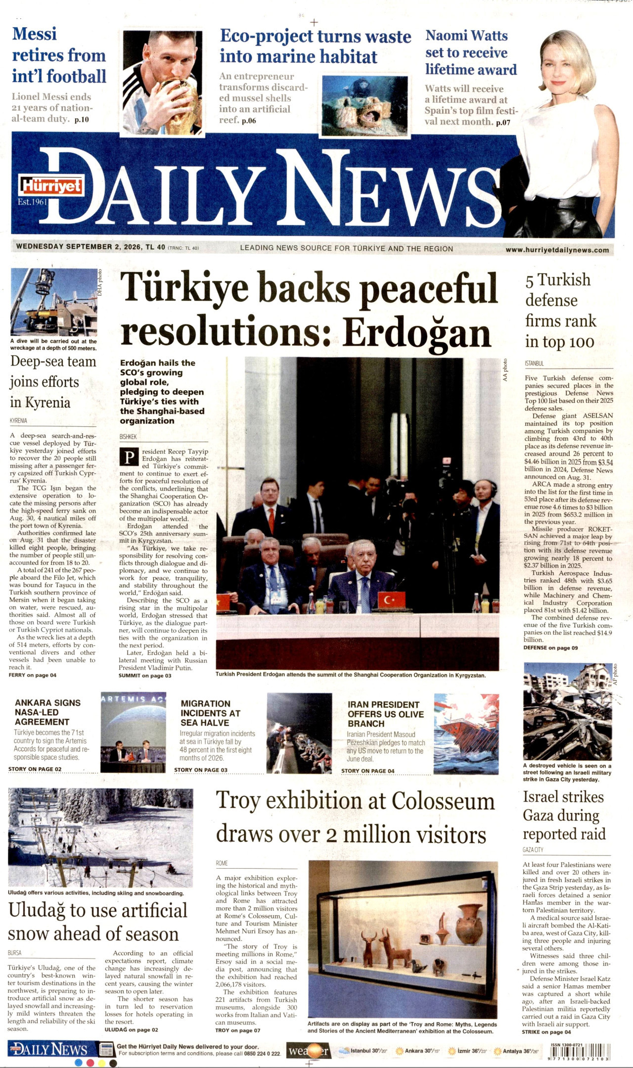 Hürriyet Daily News Gazetesi gazetesi manşeti